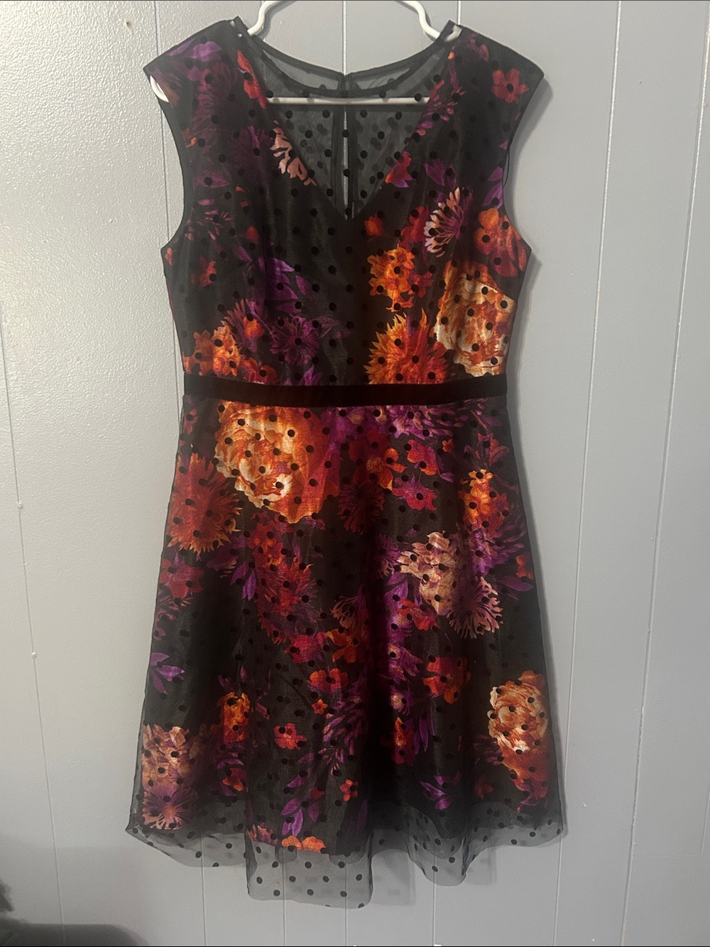 SD Collection Black Midi Dress with Orange & Purple Floral Print
